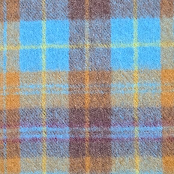 Plaid Cashmere Woven Scarf Blue Brown - Picture 8 of 9